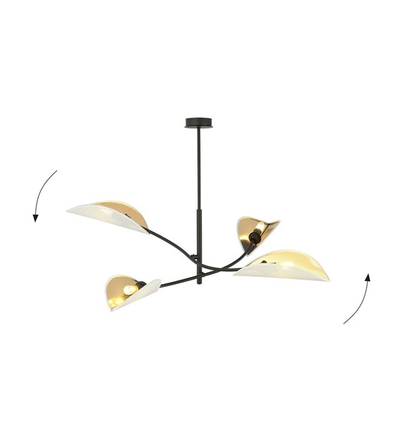 Plafonnier LOTUS 4 blanc/or – abat-jours feuilles, 2/4/6 lampes LOTUS 4 BLANC/OR