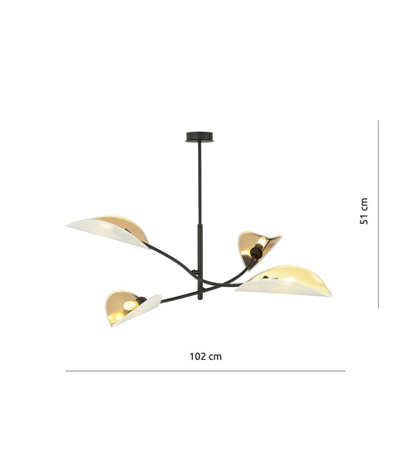 Plafonnier LOTUS 4 blanc/or – abat-jours feuilles, 2/4/6 lampes LOTUS 4 BLANC/OR