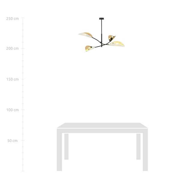 Plafonnier LOTUS 4 blanc/or – abat-jours feuilles, 2/4/6 lampes LOTUS 4 BLANC/OR