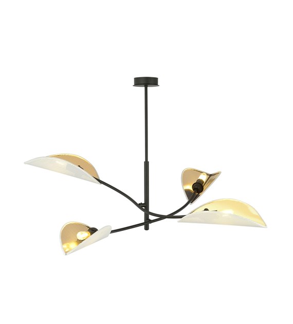 Plafonnier LOTUS 4 blanc/or – abat-jours feuilles, 2/4/6 lampes LOTUS 4 BLANC/OR