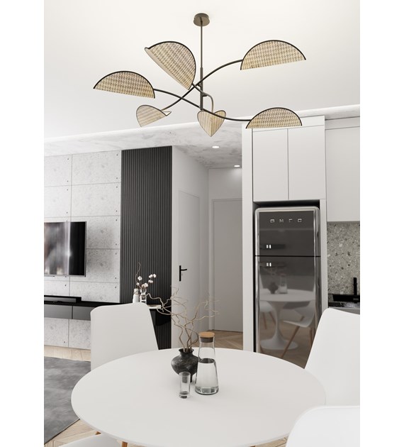 Plafonnier design LOTUS 6 naturel, abat-jours en forme de feuilles LOTUS 6 BL NATUREL