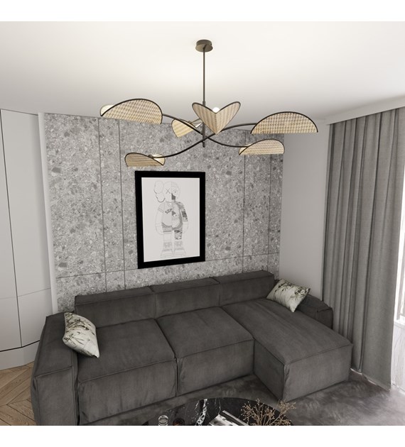 Plafonnier design LOTUS 6 naturel, abat-jours en forme de feuilles LOTUS 6 BL NATUREL