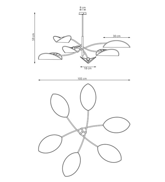 Plafonnier design LOTUS 6 naturel, abat-jours en forme de feuilles LOTUS 6 BL NATUREL