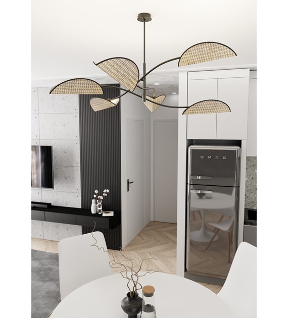 Plafonnier design LOTUS 6 naturel, abat-jours en forme de feuilles LOTUS 6 BL NATUREL