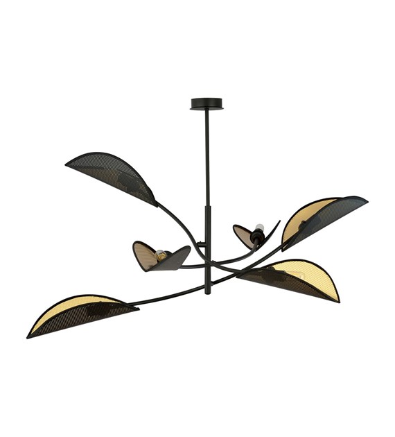 Plafonnier LOTUS 6 Noir/Or: abat-jours feuilles, design ethnique LOTUS 6 NOIR/OR