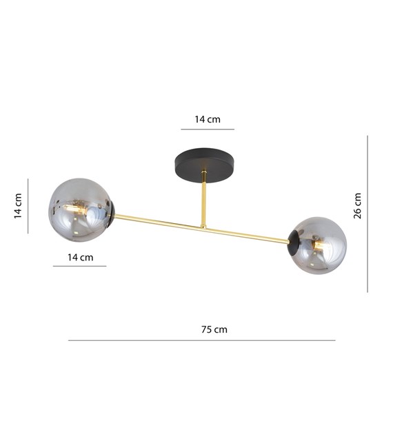 Plafonnier design MAGNUM 2 lumières verre, structure dorée, graphite MAGNUM 2 BL GRAPHITE