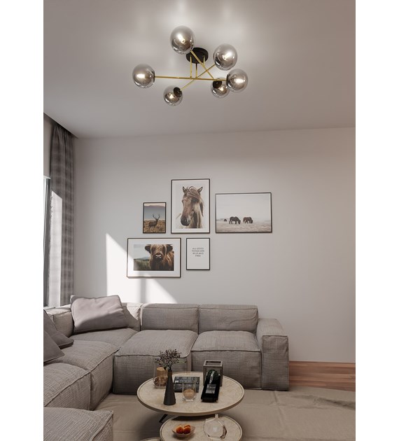 Plafonnier MAGNUM 6 design, 6 sources, répartition lumineuse uniforme MAGNUM 6 BL GRAFIT