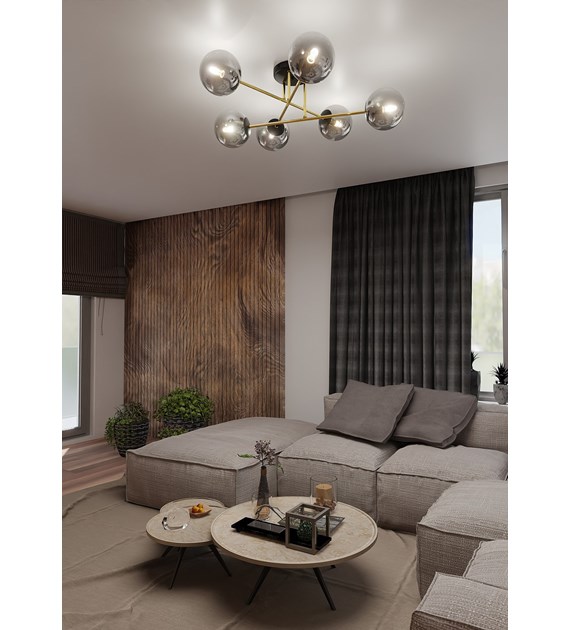 Plafonnier MAGNUM 6 design, 6 sources, répartition lumineuse uniforme MAGNUM 6 BL GRAFIT