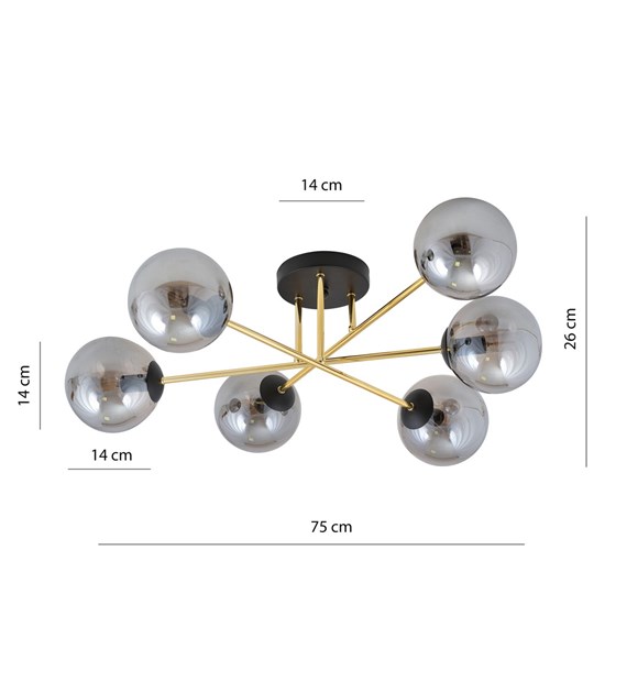 Plafonnier MAGNUM 6 design, 6 sources, répartition lumineuse uniforme MAGNUM 6 BL GRAFIT