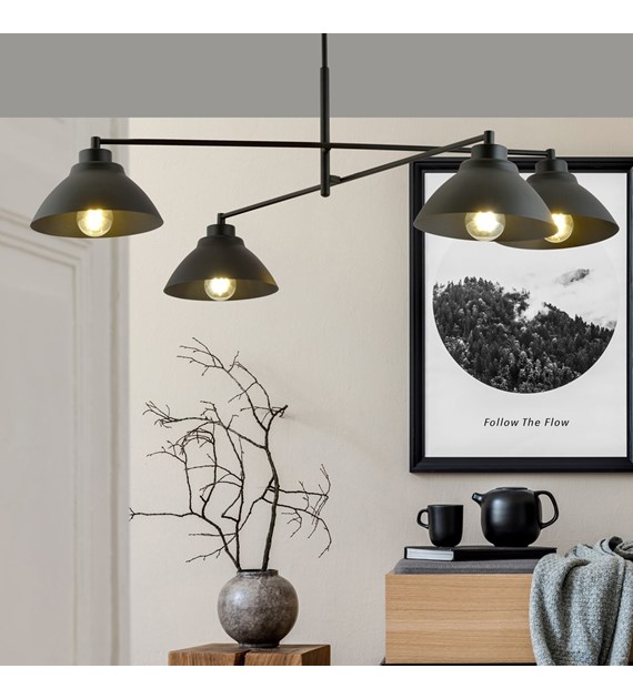 Plafonnier MAVERICK 4 Noir design loft industriel abat-jours métal MAVERICK 4 NOIR