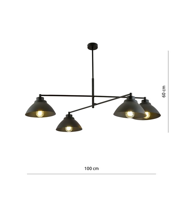 Plafonnier MAVERICK 4 Noir design loft industriel abat-jours métal MAVERICK 4 NOIR