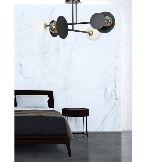 Plafonnier design MINERVA 4 Noir: cercles géométriques et abat-jour MINERVA 4 NOIR