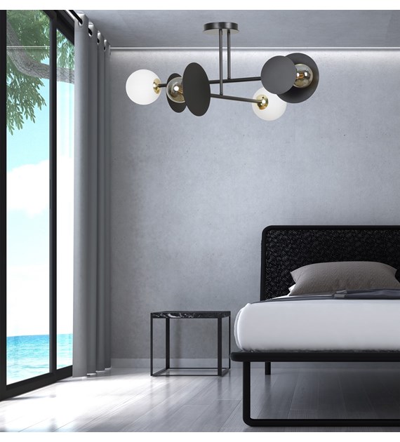 Plafonnier design MINERVA 4 Noir: cercles géométriques et abat-jour MINERVA 4 NOIR