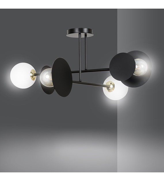 Plafonnier design MINERVA 4 Noir: cercles géométriques et abat-jour MINERVA 4 NOIR