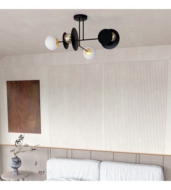 Plafonnier design MINERVA 4 Noir: cercles géométriques et abat-jour MINERVA 4 NOIR