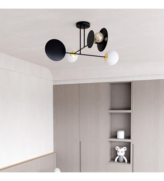 Plafonnier design MINERVA 4 Noir: cercles géométriques et abat-jour MINERVA 4 NOIR