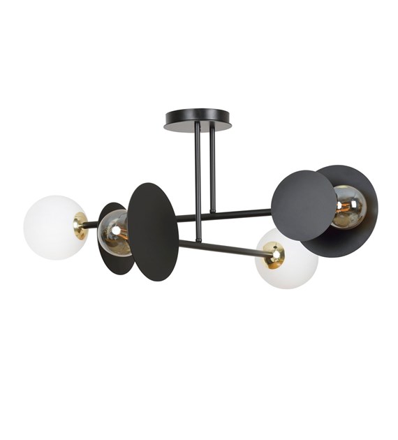 Plafonnier design MINERVA 4 Noir: cercles géométriques et abat-jour MINERVA 4 NOIR