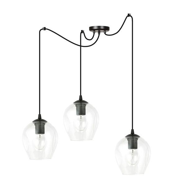 LEVEL suspension araignée design modulable, verre, 1/3/5 sources NIVEAU 3 BL TRANSPARENT