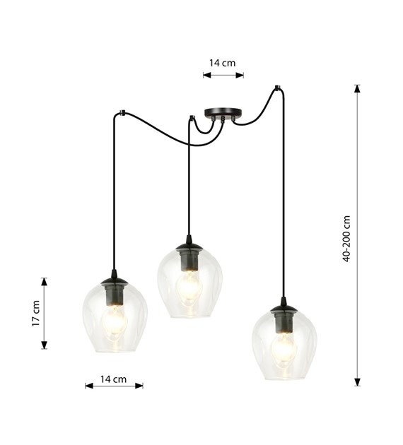 LEVEL suspension araignée design modulable, verre, 1/3/5 sources NIVEAU 3 BL TRANSPARENT