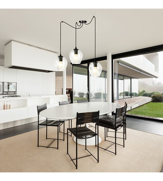 LEVEL suspension araignée design modulable, verre, 1/3/5 sources NIVEAU 3 BL TRANSPARENT