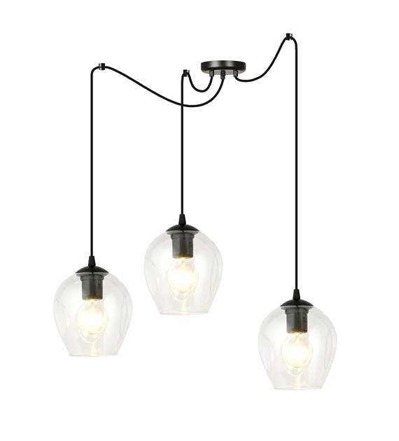 LEVEL suspension araignée design modulable, verre, 1/3/5 sources NIVEAU 3 BL TRANSPARENT