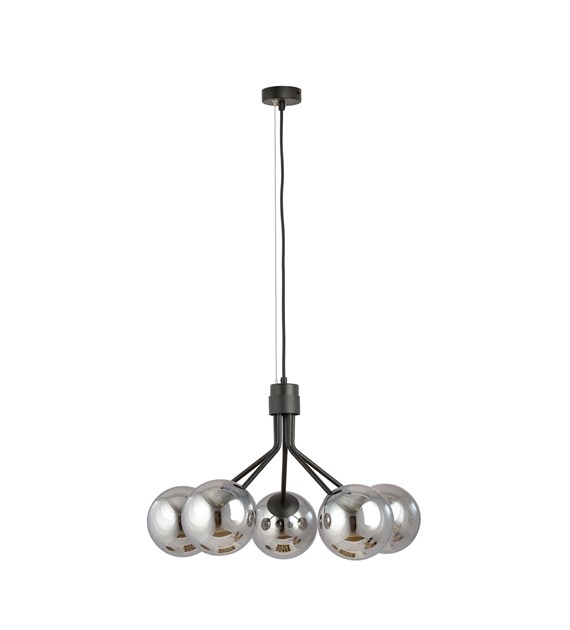 Lampe suspendue NOVA 5 lumières noir graphite, abat-jours en verre NOVA 5 NOIR/GRAFIT