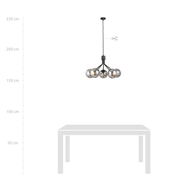 Lampe suspendue NOVA 5 lumières noir graphite, abat-jours en verre NOVA 5 NOIR/GRAFIT