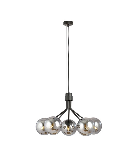 Lampe suspendue NOVA 5 lumières noir graphite, abat-jours en verre NOVA 5 NOIR/GRAFIT