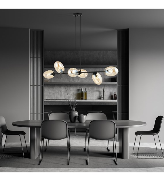 PANDORA plafonnier 6 sources lumineuses, abat-jour aérodynamique miel PANDORA 6 BL MIEL