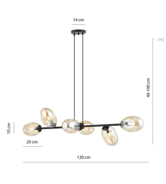 PANDORA plafonnier 6 sources lumineuses, abat-jour aérodynamique miel PANDORA 6 BL MIEL