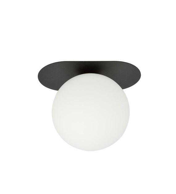 Plafonnier Plaza 1 noir opale – minimaliste industriel métal et verre PLAZA 1 NOIR/OPALE
