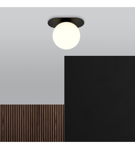 Plafonnier Plaza 1 noir opale – minimaliste industriel métal et verre PLAZA 1 NOIR/OPALE