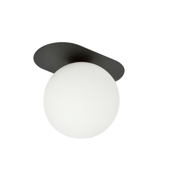 Plafonnier Plaza 1 noir opale – minimaliste industriel métal et verre PLAZA 1 NOIR/OPALE