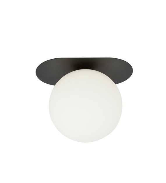 Plafonnier Plaza 1 noir opale – minimaliste industriel métal et verre PLAZA 1 NOIR/OPALE