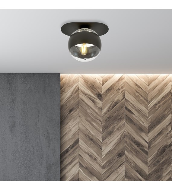 Plafonnier Plaza 1 – Noir/Rayure, design industriel minimaliste PLAZA 1 NOIR/RAYURE