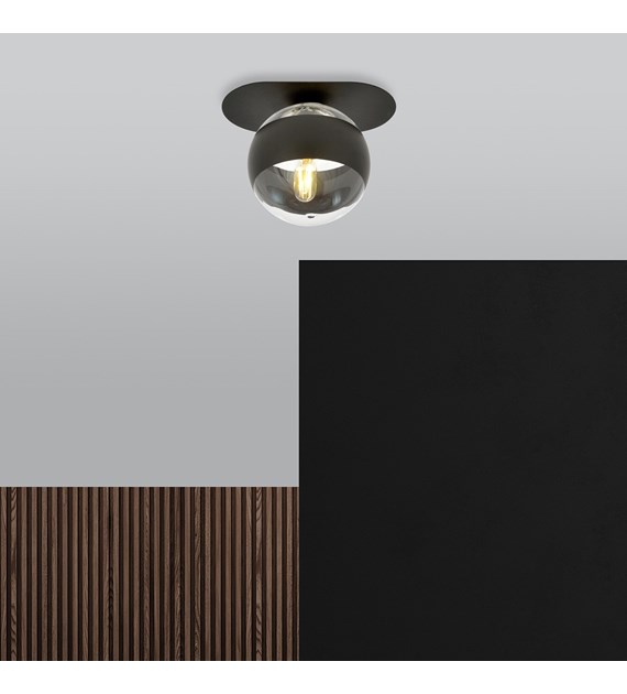 Plafonnier Plaza 1 – Noir/Rayure, design industriel minimaliste PLAZA 1 NOIR/RAYURE