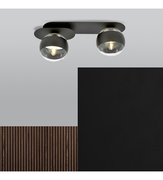 Plafonnier Plaza 2 x Noir Rayé design minimaliste industriel Polonais PLAZA 2 NOIR/RAYURE