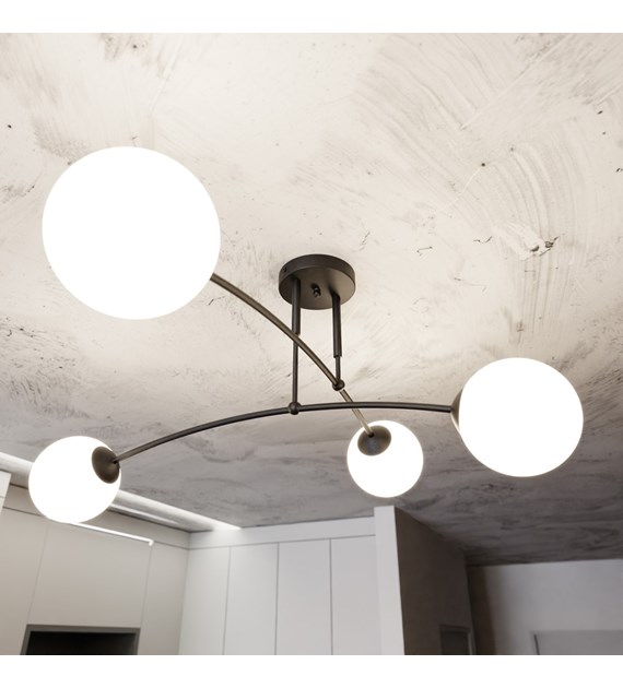 Plafonnier PREGOS Noir 4 lampes - abat-jour opalescent PREGOS 4 NOIR