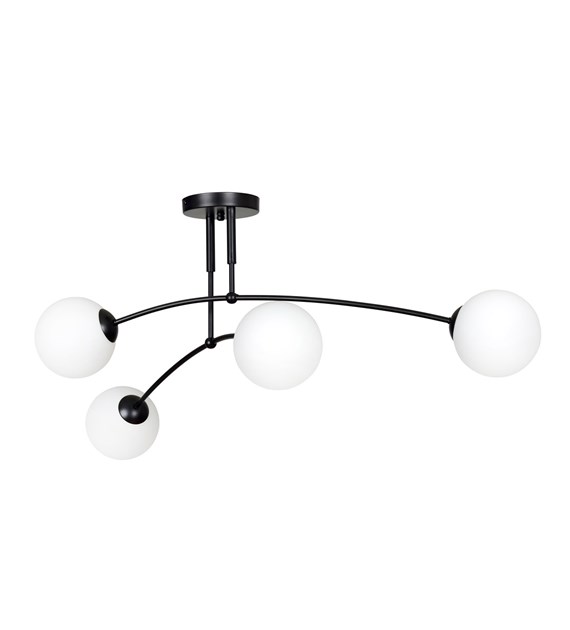 Plafonnier PREGOS Noir 4 lampes - abat-jour opalescent PREGOS 4 NOIR