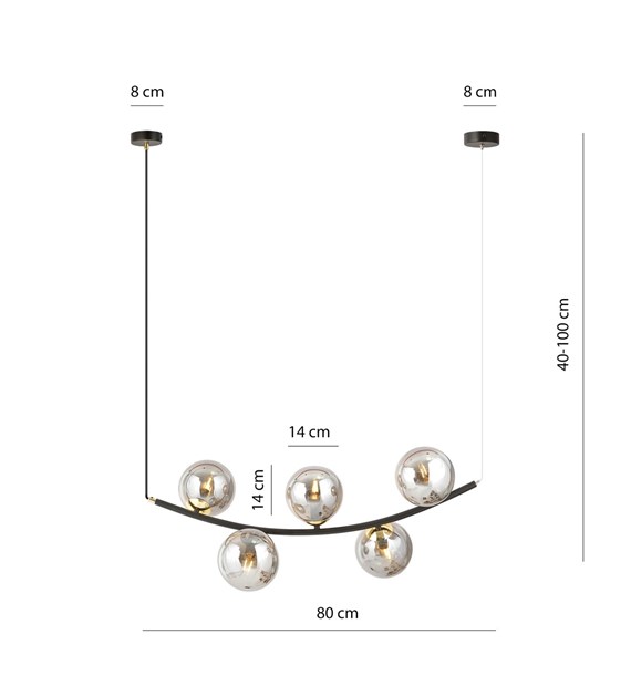 Lampe suspendue RITZ 5 demi-cercle, design asymétrique graphite RITZ 5 BL GRAPHITE