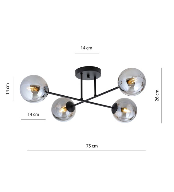 Plafonnier ROMA 4 graphite – design minimaliste, fabrication Pologne ROMA 4 BL GRAPHITE