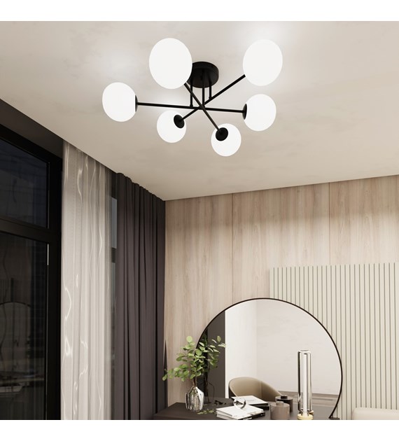 Plafonnier ROMA 6 OPAL noir - minimaliste, fabriqué en Pologne ROMA 6 BL OPAL