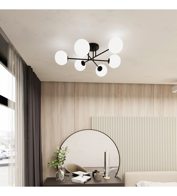 Plafonnier ROMA 6 OPAL noir - minimaliste, fabriqué en Pologne ROMA 6 BL OPAL