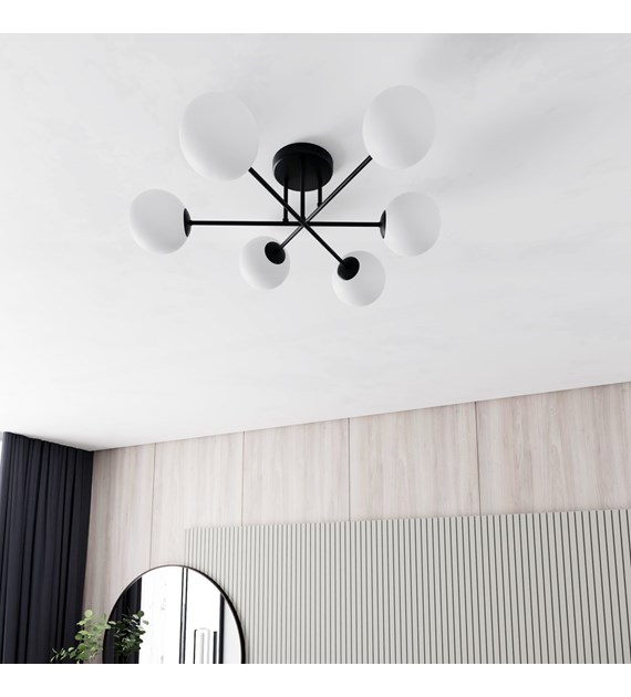 Plafonnier ROMA 6 OPAL noir - minimaliste, fabriqué en Pologne ROMA 6 BL OPAL