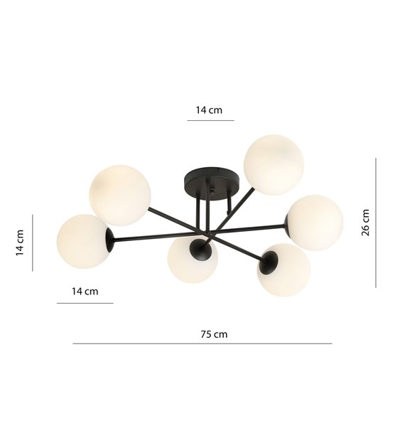 Plafonnier ROMA 6 OPAL noir - minimaliste, fabriqué en Pologne ROMA 6 BL OPAL