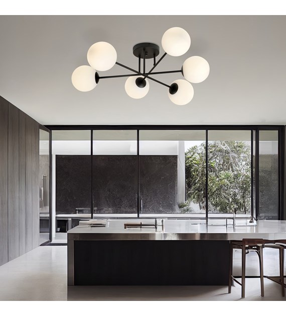 Plafonnier ROMA 6 OPAL noir - minimaliste, fabriqué en Pologne ROMA 6 BL OPAL