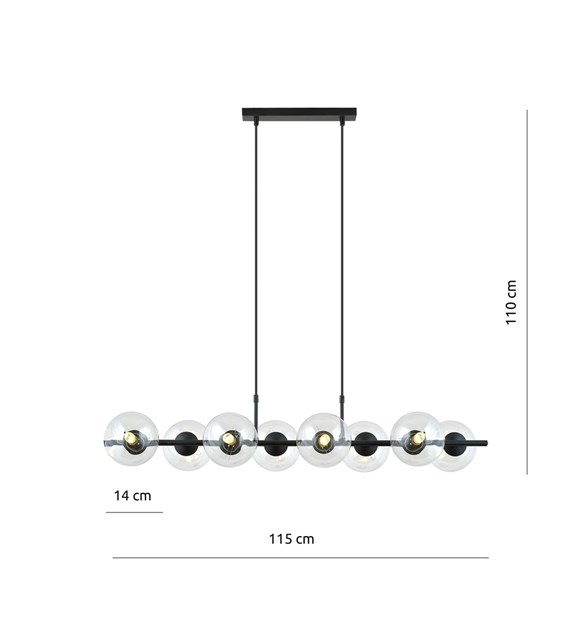 Suspension design RORY, verre léger, 6/8 lumières, grandes surfaces RORY 8 TRANSPARENT