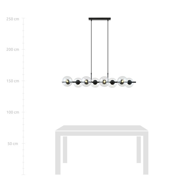 Suspension design RORY, verre léger, 6/8 lumières, grandes surfaces RORY 8 TRANSPARENT