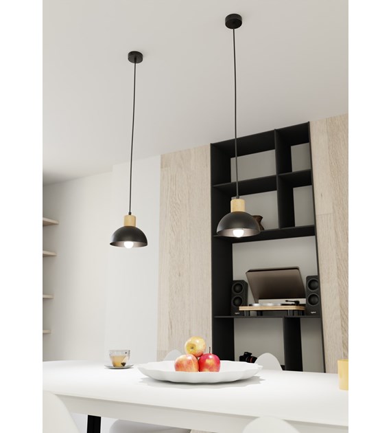 Lampe suspendue Seco scandinave métal-bois, chaleur nordique SECO 1 BL