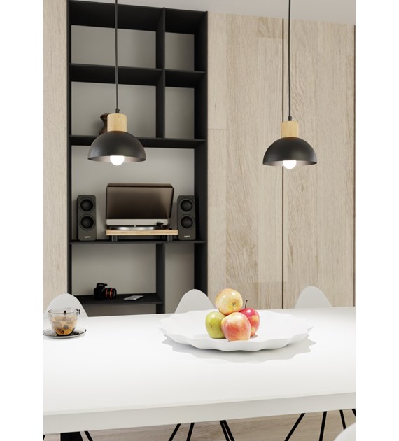 Lampe suspendue Seco scandinave métal-bois, chaleur nordique SECO 1 BL